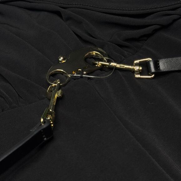 Calvin Klein NWOT Black Jumpsuit Cold Shoulder Wide Leg Pants 14 Split Sleeves - Picture 8 of 12